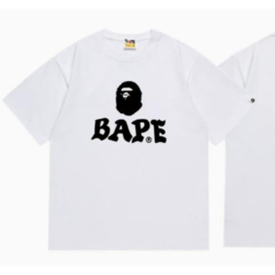 White BAPE T-Shirt with Graffiti Style "BAPE" Logo and Ape Head